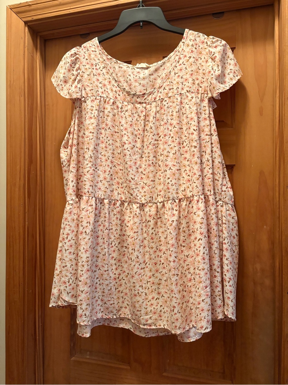 Pink Floral Short Sleeve Peasant Blouse